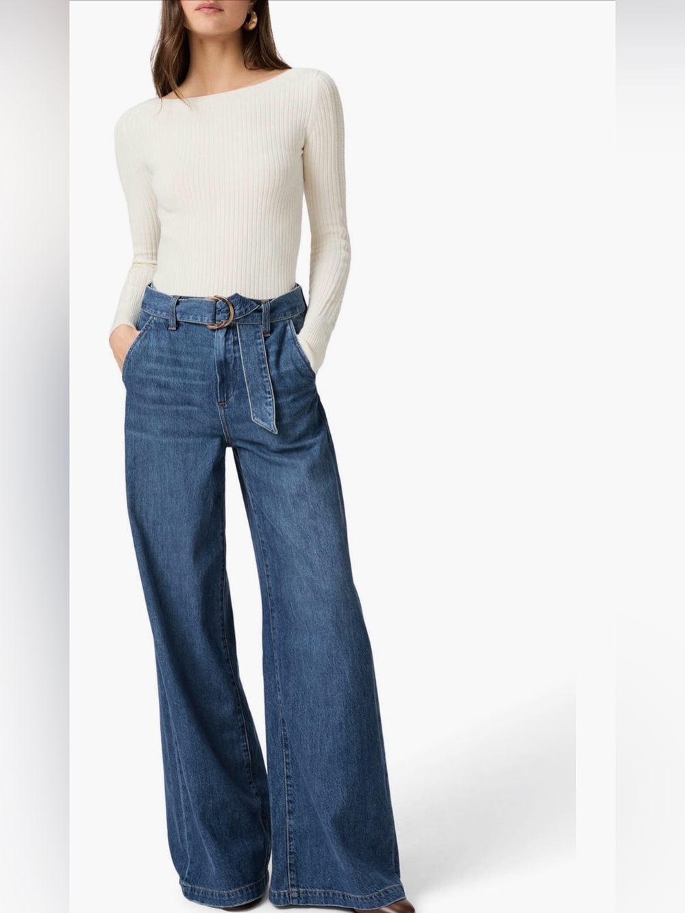 PAIGE Cameron High Waist Wide-Leg Belted Jeans - Picture 4 of 16